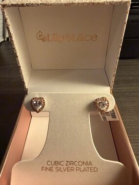 Rose Gold Heart Cubic Zirconia Stud Earrings